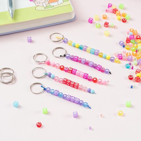 ERguanfoiun 326Pcs DIY Keychain Making Crafts Kits Colorful Smile Letter Bead for Bracelet Making Heart Pony Alphabet Bead Jewelry Key Ring Bag Charm Accessories Supplies Festival Valentine's Day Gift in Saudi Arabia