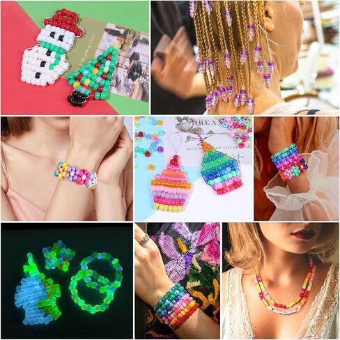 1200pcs Glow in The Dark Pony Beads UV Beads Hair Beads for Braiding Kandi Friendship Bracelet Beads DIY Craft Supplies Plastic Beads and Decorations with Four Colors Elastic Cord in Saudi Arabia