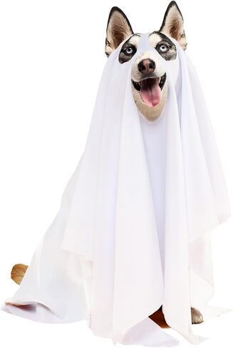 Halloween Ghost Dog Costume Dog White Costumes Ghost Costumes for Dogs Cats with Ear Opened Halloween Dog Cosplay Costume Halloween Trick or Treat Party Cosplay for Dog, Large in Saudi Arabia