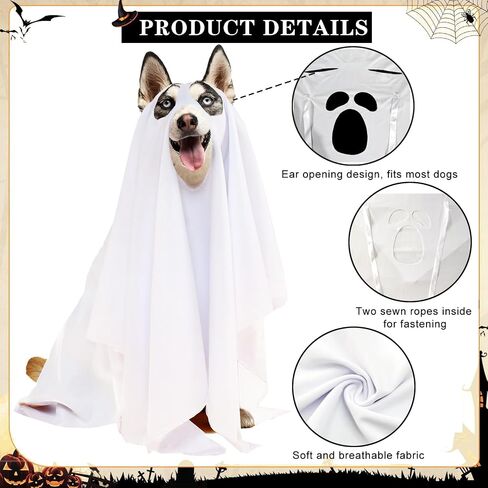 Halloween Ghost Dog Costume Dog White Costumes Ghost Costumes for Dogs Cats with Ear Opened Halloween Dog Cosplay Costume Halloween Trick or Treat Party Cosplay for Dog, Large in Saudi Arabia