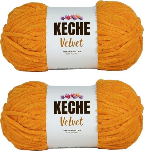 Keche Velvet Yarn for Crocheting, Soft Chenille Bulky Baby Blanket Amigurumi Yarn 2x100 gr (2x132 yds) (2 Skeins) (Black) in Kuwait