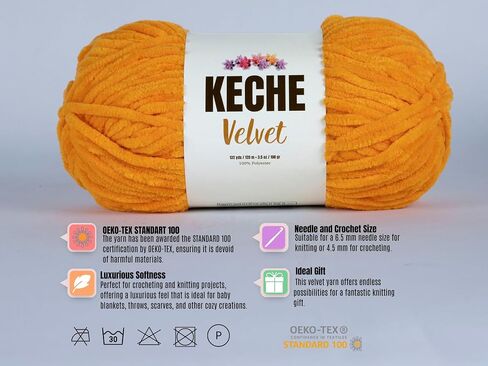 Keche Velvet Yarn for Crocheting, Soft Chenille Bulky Baby Blanket Amigurumi Yarn 2x100 gr (2x132 yds) (2 Skeins) (Black) in Kuwait