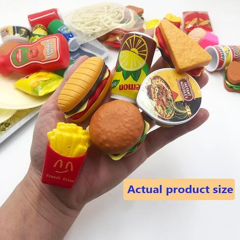 Pretend Play Kitchen Food Set for Kids Hamburger Fries Noodles Drink with Tray Playset,Play House Kitchen Accessories Role Toys Birthday Gifts for Boys Girls 3 4 5 Yrs (31Pcs Hamburger Chips) in Kuwait
