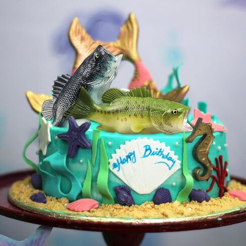 2 بيس كيك صيد الكعكة توبيخ صيد الأسماك ديكورات السمك عيد ميلاد ديكورات الأسماك الكعكة أعلى لزخارف حفلة عيد الميلاد in Kuwait