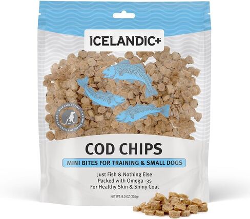 Icelandic+ Mini Fish Chips: Cod 9oz - Dog Treats, for Training & Small Dogs, 2 Ingredient Air-Dried Crunchy Chips in Saudi Arabia