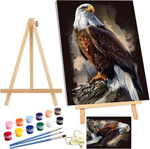 SENQAO Eagle Paint by Number for Adults Framed Canvas, DIY Arts and Crafts for Adults Beginner with Wooden Easel, Paint Brushes, Acrylic Paint Set for Home Wall Decor 12x16inch in Saudi Arabia