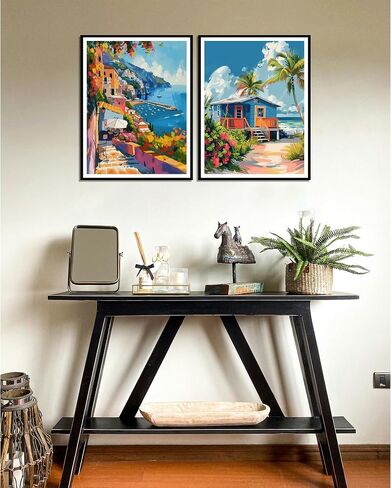 Amalfi Coast Paint by Number, Acrylic Paint by Number Canvas Italy, Paint by Number for Adults Amalfi Coast, Beach House Landscape DIY Oil Painting for Home Wall Decor(12x16 Inch, 2 Pack, No Frame) in Kuwait