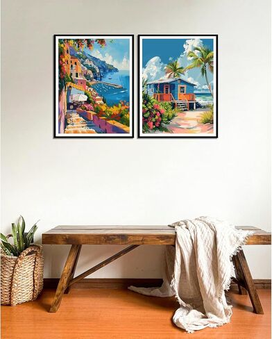 Amalfi Coast Paint by Number, Acrylic Paint by Number Canvas Italy, Paint by Number for Adults Amalfi Coast, Beach House Landscape DIY Oil Painting for Home Wall Decor(12x16 Inch, 2 Pack, No Frame) in Kuwait