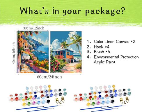 Amalfi Coast Paint by Number, Acrylic Paint by Number Canvas Italy, Paint by Number for Adults Amalfi Coast, Beach House Landscape DIY Oil Painting for Home Wall Decor(12x16 Inch, 2 Pack, No Frame) in Kuwait