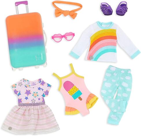 Glitter Girls – Suitcase & Fashion Set – Luggage with 3 Mix & Match Outfits & Heart Glasses – Rainbow Pajama, Swimsuit, Star-Print Dress – 14-inch Doll Clothes & Accessories for Kids Ages 3 and Up in Saudi Arabia
