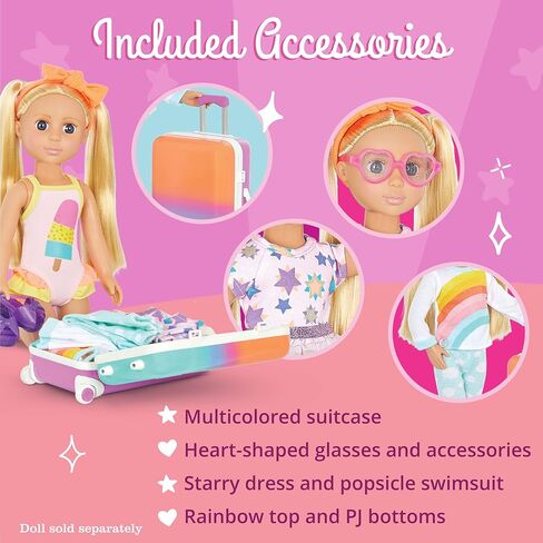 Glitter Girls – Suitcase & Fashion Set – Luggage with 3 Mix & Match Outfits & Heart Glasses – Rainbow Pajama, Swimsuit, Star-Print Dress – 14-inch Doll Clothes & Accessories for Kids Ages 3 and Up in Saudi Arabia