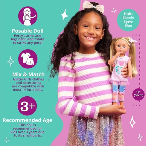 Glitter Girls – Suitcase & Fashion Set – Luggage with 3 Mix & Match Outfits & Heart Glasses – Rainbow Pajama, Swimsuit, Star-Print Dress – 14-inch Doll Clothes & Accessories for Kids Ages 3 and Up in Saudi Arabia