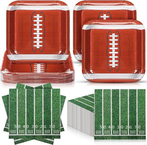 Zhehao 72 Pcs Football Party Supplies Set Serve 36, 7" Square Paper Dessert Plates and Napkins Football Disposable Dinnerware Decoration for Football Party Game Day Sports Game Birthday Decoration in Saudi Arabia