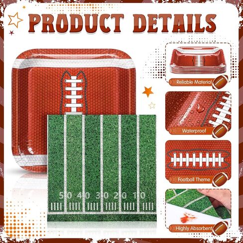 Zhehao 72 Pcs Football Party Supplies Set Serve 36, 7" Square Paper Dessert Plates and Napkins Football Disposable Dinnerware Decoration for Football Party Game Day Sports Game Birthday Decoration in Saudi Arabia