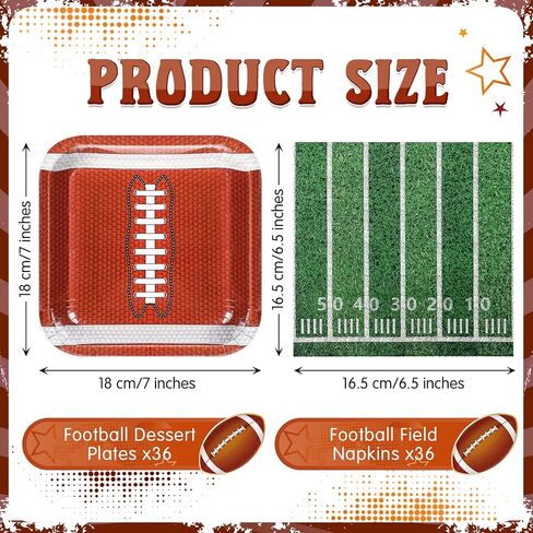 Zhehao 72 Pcs Football Party Supplies Set Serve 36, 7" Square Paper Dessert Plates and Napkins Football Disposable Dinnerware Decoration for Football Party Game Day Sports Game Birthday Decoration in Saudi Arabia
