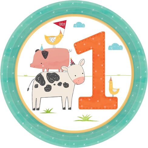 Amscan Barnyard 1st Birthday Round Plates, 7" (8-Pack) - Vibrant & Durable Party Plates, Perfect for Kids' Farm-Themed Celebrations in Saudi Arabia