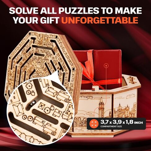 ESC WELT Wooden Secret Lock Box - Creative Gift Box for Money, Vouchers, Gift Cards - 3D Wooden Box Game - Gift Box Riddle Game - Gift Box for Teens and Adults - 3D Wooden Puzzle in Saudi Arabia