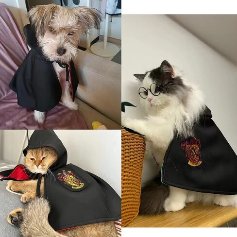 Aniac 3pcs Halloween Dog Costume Cat Wizard Cape Glasses and Necktie Stet Halloween Puppy Outfit Pet Magician Cosplay Apparel for Hitten Cat Small Dog (Medium ، Black) in Kuwait
