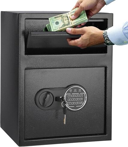 1.9 Cu Ft Heavy Duty Drop Safe for Business With Digital Keypad, Depository Safe for Money with Drop Slot, 11.7"D x 13.4"W x 9.8"H, Office Safe Box for Money and Mail, Black in Kuwait