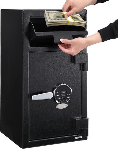 1.9 Cu Ft Heavy Duty Drop Safe for Business With Digital Keypad, Depository Safe for Money with Drop Slot, 11.7"D x 13.4"W x 9.8"H, Office Safe Box for Money and Mail, Black in Kuwait