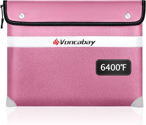 Voncabay Upgraded 6400°F Fireproof Waterproof Document Bag, Fireproof Money Bag for Cash with Zipper and Reflective Strips, 14.2" X 11" Fireproof Document Holder Pouch for Cash & Document Safe （Pink） in Saudi Arabia