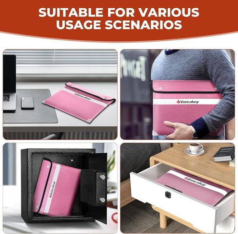 Voncabay Upgraded 6400°F Fireproof Waterproof Document Bag, Fireproof Money Bag for Cash with Zipper and Reflective Strips, 14.2" X 11" Fireproof Document Holder Pouch for Cash & Document Safe （Pink） in Saudi Arabia