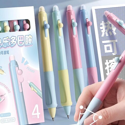 4 Pcs Erasable Gel Ink Pens Retractable Pens Cute Pens 0.5mm Fine Point Pen Office Writing Pens School Pens Women Girls Boys Pens (Blue Ink-Pastel) in Kuwait