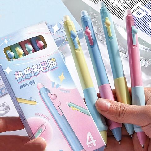 4 Pcs Erasable Gel Ink Pens Retractable Pens Cute Pens 0.5mm Fine Point Pen Office Writing Pens School Pens Women Girls Boys Pens (Blue Ink-Pastel) in Kuwait