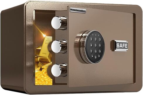 Small Safe, Lock Box for Money, Jewelry, Documents and Guns, 0.5 Cubic Feet Digital Security safes for Home, Hotel, or Business, brown, 11.8" L x 7.9" W x 7.9" H in Kuwait