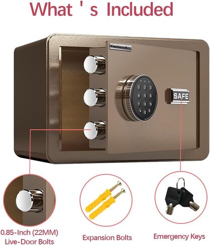 Small Safe, Lock Box for Money, Jewelry, Documents and Guns, 0.5 Cubic Feet Digital Security safes for Home, Hotel, or Business, brown, 11.8" L x 7.9" W x 7.9" H in Kuwait