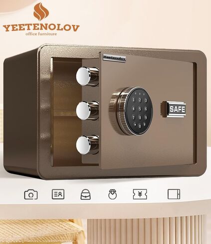 Small Safe, Lock Box for Money, Jewelry, Documents and Guns, 0.5 Cubic Feet Digital Security safes for Home, Hotel, or Business, brown, 11.8" L x 7.9" W x 7.9" H in Kuwait