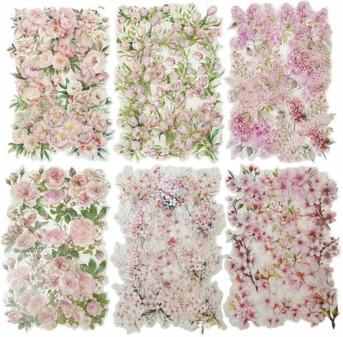 180pcs ملصقات سجل قصاصات Pet Garden Peet Garden ، Cherry Lilac Peony Tulip Rose Rose Wildflower. in Kuwait