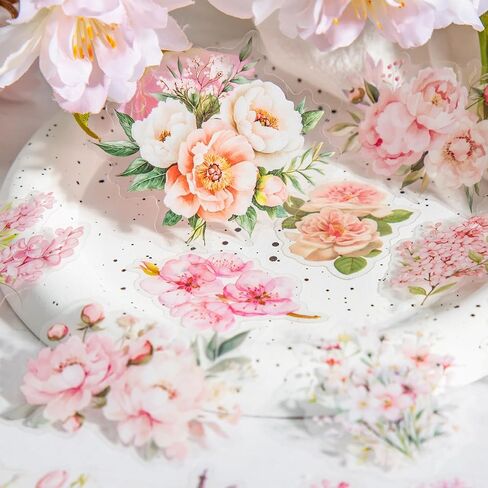 180pcs ملصقات سجل قصاصات Pet Garden Peet Garden ، Cherry Lilac Peony Tulip Rose Rose Wildflower. in Kuwait