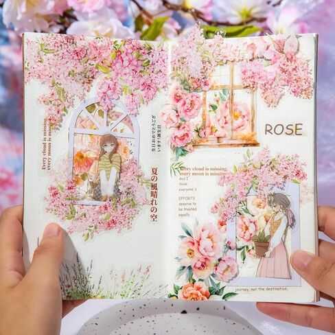 180pcs ملصقات سجل قصاصات Pet Garden Peet Garden ، Cherry Lilac Peony Tulip Rose Rose Wildflower. in Kuwait