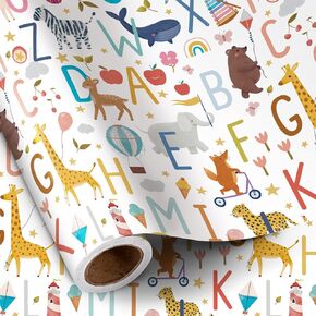 RUSPEPA Bear Bow Wrapping Paper Roll for Baby Boy, Mini Roll, Blue Bear with Heart, Bow and Star Gift Wrap Paper for Baby Shower, Birthday and Special Occasions, 17 Inches x 16.4 Feet