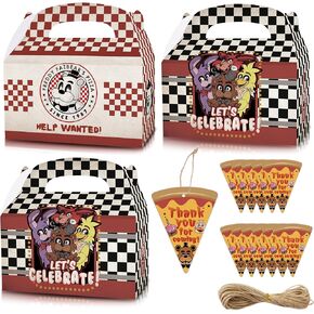 HOMEZZO Five Nights Game Party Favor Boxes, Set of 12 Video Game Goody Treat Boxes with Pizza Tags for Halloween and Game Party