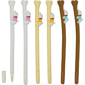 6 PCS Cartoon Dog Pens Funny Puppy Pens With Bone Gel Pens Silicone Made Animal Pens Black Ink Stationary For School Office Birthday Party