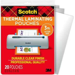 Scotch Matte Thermal Laminating Pouches, Ultra Clear with Matte Finish, Letter Size 8.9 in x 11.4 in, 50-Pack