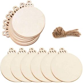 30pcs DIY Wooden Christmas Ornaments Unfinished Predrilled Circles Round Wooden Discs with Holes for Crafts Centerpieces Holiday Hanging Decorations