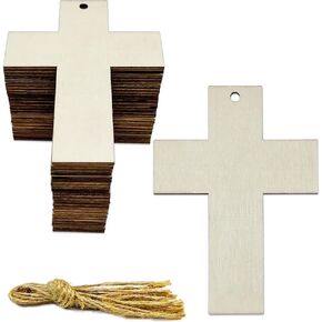 30pcs 4 inch Blank Wooden Cross Unfinished Cross Shaped Wood Cutouts for Crafts Wood Cross for DIY Projects Sunday School Church Home Decoration Ornaments