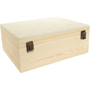 صندوق خشبي Laniakea غير المكتمل ، 12 "× 9" × 5 "صندوق خشبي كبير ، صندوق خشبي مع غطاء مفصلي ، صندوق خشبي للهايات الفنية DIY وتخزين المنزل