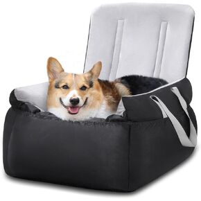 Pecute Dog Car Seat for Small Medium Dogs, Washable Pet Booster Seat with Clip-On Seat Belt, Detachable Travel Bed for Cars, Black