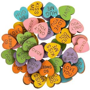 Valentines Day Tiny Conversation Heart Wood Cutouts 45 Pieces