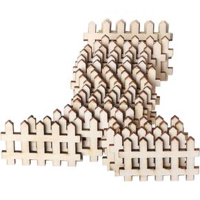 25Pcs Wooden Fence Embellishment,Fence Shaped Wooden Scrapbooking Wooden Cutouts Wood Ornament Unfinished Wood for Crafts Projects, Home/Party Decorations
