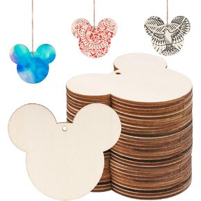 25 Pcs Mouse Head Wooden Cutouts Unfinished Mouse Head Wood Slices for DIY Art Crafts Graffiti Christmas Tree Ornament Blank Paint Wood Accessories for Birthday Painting Home Decoration