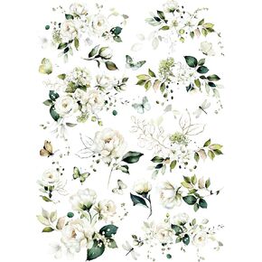 ورق الأرز الأزهار بوهو ، 11.5 × 16 بوصة (1pc) - ورق التوت المطلي باليد لبطاقات طباعة decoupage بواسطة الحرف اليدوية