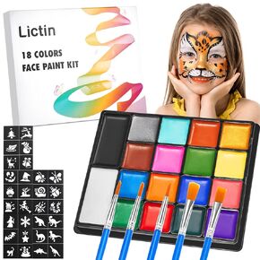 Lictin Water Based Face Paint - Face Painting Kit with Stencils and Brushes (26 colors)
