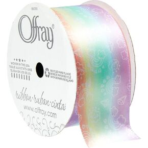 Offray 289851 1.5" Wide Single Face Satin Craft and Decorative Pride Ribbon, 9-Foot Spool, Rainbow Icon