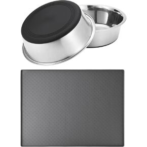 2 Packs Stainless Steel Metal Dog/Cat Bowl & Waterproof Pet Feeding Silicone Mats with High Lips,Rubber Base Anti Slip Heavy-Duty Bowl,mats for Controlling Water and Food Spills to Protect The Floor.