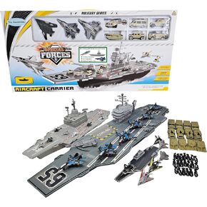 Ultimate Large Aircraft Carrier Battle Fleet, Mini Catapult Carrier Battle Set with Military Vehicles, Torpedoes, and Fighter Jets